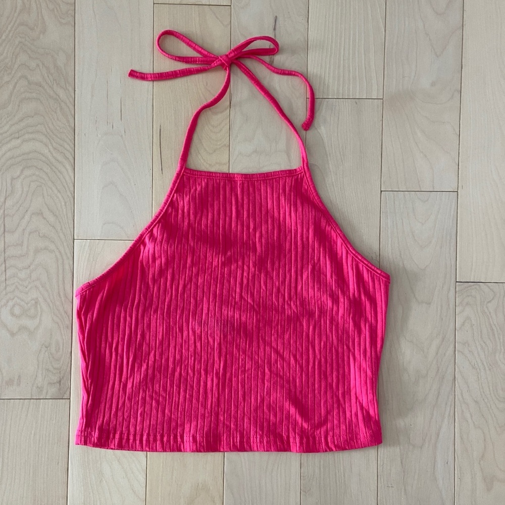 Shein Pink Ribbed Halter Top